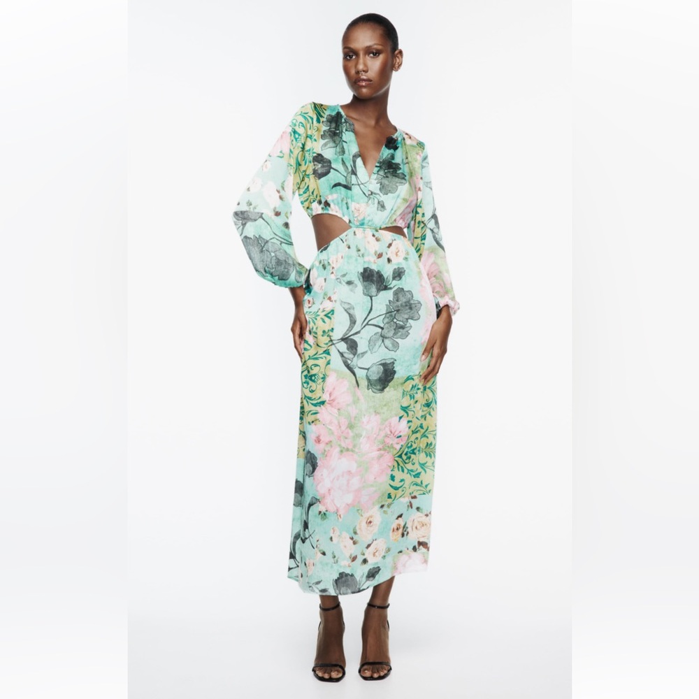 Zara NWT Floral Cut-out Maxi Dress